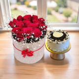 Elegant Mocha Mini Cake with 15 Red Roses Gift Box SK-2255