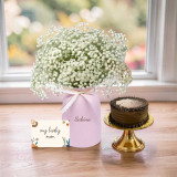Chocolate Mini Cake with Personalized Pink Vase & Mom Card DKG-216