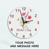 Mother’s Day Round Glass Clock with Custom Photo & Message