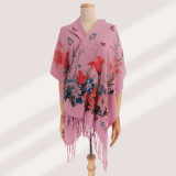 Rose Pink Floral & Butterfuly Design Cotton Shawl SWL-3230