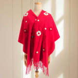 Soft Red Woolen Shawl with Floral Embroidery SWL-3223