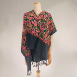 Kashmiri Embroidered Black Shawl with Multicolor Florals SWL-3218