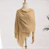 Timeless Cream Shawl with Hand-Knotted Fringe Finish SWL-3229