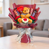 Delightful Bouquet Gift – Teddy, Chocolates & Crochet Roses Combo DKG-265