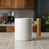 Custom Ceramic Mug With Wood Handle
