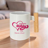 Personalised Happy Birthday Printed On Wooden Handle Ceramic Mug SK-2287