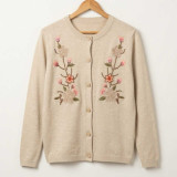 Stunning Floral Embroidered Cream Cardigan with Round Neck SS-08