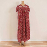 Maroon Red Floral Print Nighty For Women Maxi-13