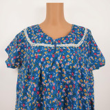 Women’s Blue Cotton Nighty – Pink and Yellow Floral Pattern