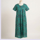 Ocean Green Cotton Maxi Dress with Floral Print- 4XL Size