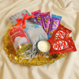 Sweet & Cozy Gift Basket with Chocolates, Candle, Shawl & Rasgulla