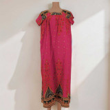 Hot Pink & Red Mayur Print Relaxed Cotton Maxi Dress Maxi-07