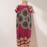 Pink Cotton Maxi Dress with Prominent Mandala Print Maxi-05