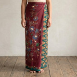 Unstitched Traditional Cotton Lungi in Maroon with Multicolor Floral Patterns