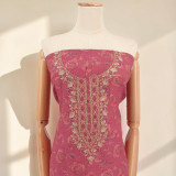 Unstitched Pink Floral Embroidered Linen Fabric Kurta Set
