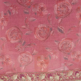 Unstitched Pink Floral Embroidered Linen Fabric Kurta Set