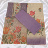 Unstitched Floral Rayon Kurta Set with Lavender Suruwal & Dupatta