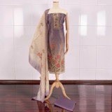 Unstitched Floral Rayon Kurta Set with Lavender Suruwal & Dupatta