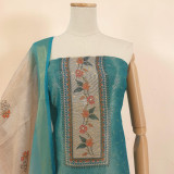 Unstitched Floral Rayon Kurta Set with Sea Green Suruwal & Dupatta