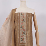 Unstitched Deep Camel Rayon Kurta Set with Elegant Floral Print & Dupatta