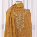 Unstitched Kurtha Set with Floral Printed Yellow Mustrad