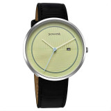 Sonata Green Dial Date Leather Watch for Men 77152SL04