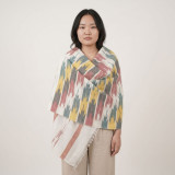 White Handloom Woolen Dhaka Shawl with Multicolor Pattern