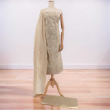 Beige Cotton Kurta Set with Floral Embroidered Design KRT-1349