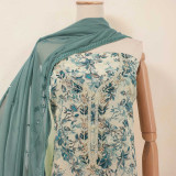 Pine Green Unstitched Kurta Set with Floral Pote & Pearl Embellished Design KRT-1320