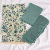 Pine Green Unstitched Kurta Set with Floral, Pote & Pearl Embellished Design KRT-1320