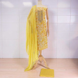 Yellow Unstitched Floral Embroidered Cotton Kurta Set KRT-1300