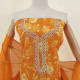 Vibrant Orange Unstitched Kurta Set with  Pote Embroidered Work KRT-1334