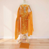 Vibrant Orange Unstitched Kurta Set with  Pote Embroidered Work KRT-1334