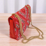 Stunning Red Stone, Pink Pearl Embroidered Clutch & Side Party Bag BG-1573