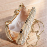 Light Peach Pearl With Rhinestone Clutch Bag BG-1582