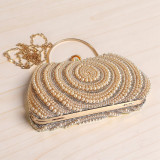 Peach Pearl & Rhinestone Embroidered Party Handbag