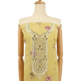 Light Yellow Unstitched Cotton Kurta Set with Multicolored Floral Print & Rhinestone Work KRT-1357