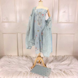 Elegant Grey Floral Unstitched Cotton Kurta Set with Multicolored Floral Print BG-1358
