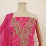 Pink Cotton Unstitched Kurta Set with Rajasthani Bandhani Print KRT-1343