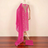 Pink Cotton Unstitched Kurta Set with Rajasthani Bandhani Print KRT-1343