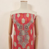 Coral Pink Cotton Unstitched Kurta Set with Rhinestone Work