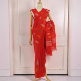 Traditional Red Dhaka Printed Saree with Unstitched Blouse Piece SR-1427