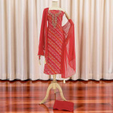 Pink & Red Dual Unstitched Cotton Kurta Set with Floral Print & Jari Work KRT-1315