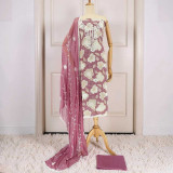 Unstitched Puce Pink Cotton Kurta Set with White Floral Print & Thread Embroidery KRT-1339