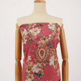 Unstitched Punch Pink Cotton Kurta Set with Multicolor Floral Print