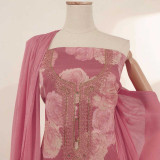 Rose Pink Unstitched Kurta Set with Digital Print, Zari Embroidery, Matching Dupatta & Suruwal KRT-1337
