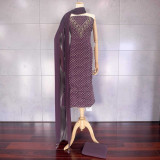 Elegant Wine Unstitched Cotton Kurta Set with Floral Print & Pote Embroidery KRT-1354