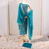 Elegant Blue Unstitched Cotton Kurta Set with Zari & Sitara Embroidery KRT-1330