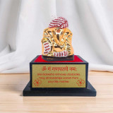 Wooden Base Golden Ganesha Statue with Customized Message JNK-6913