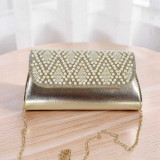 Pearl & Rhinestone Embroidered Golden Clutch Bag with Strap BG-1586